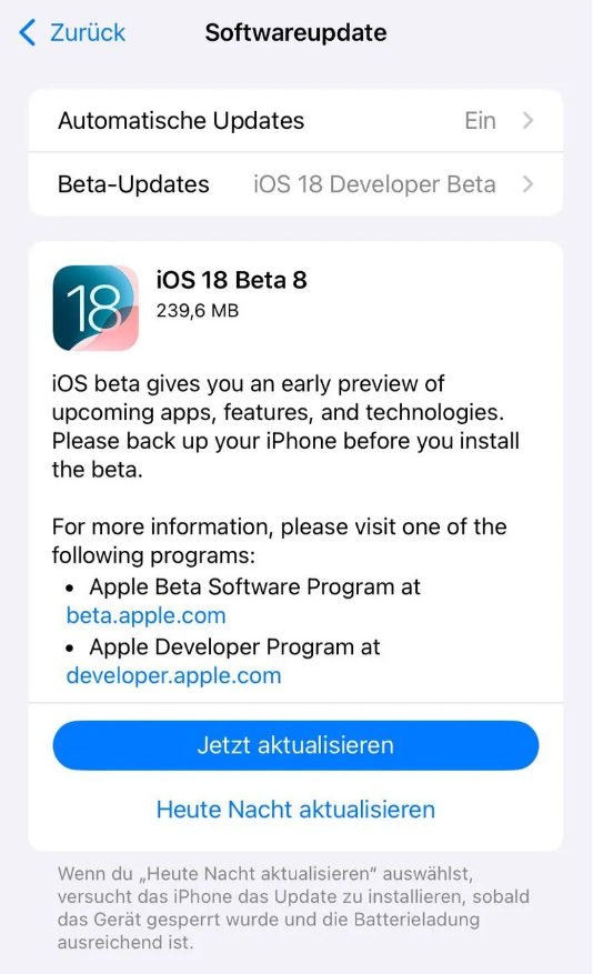 侨乡街道开发区苹果手机维修分享苹果 iOS / iPadOS 18 开发者预览版 Beta 8 发布 
